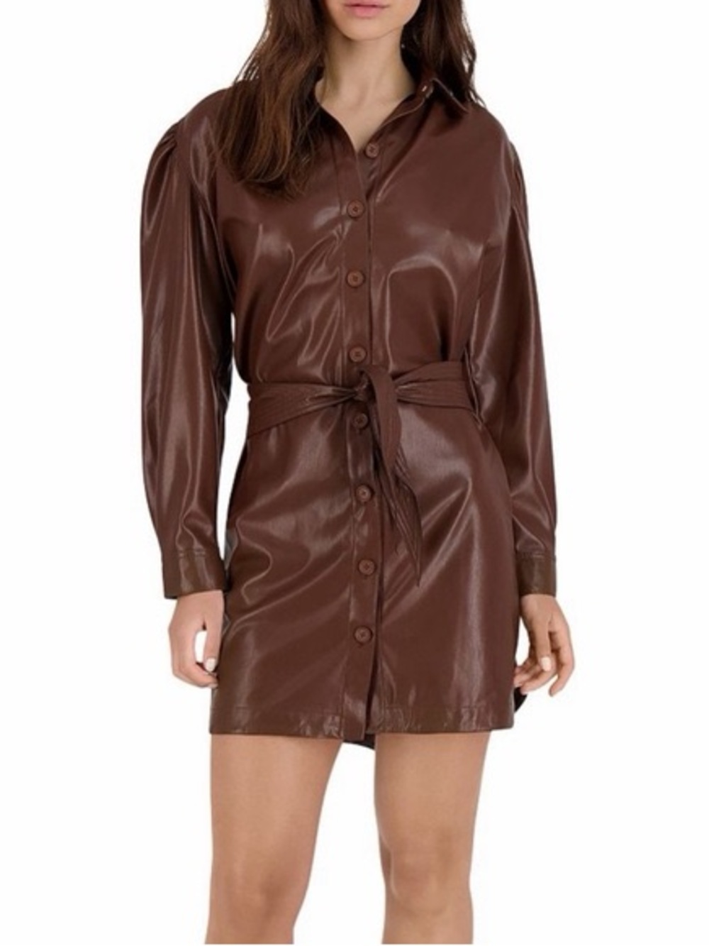Wilfred Chocolate Brown Faux-Leather Mini Shirt Dress